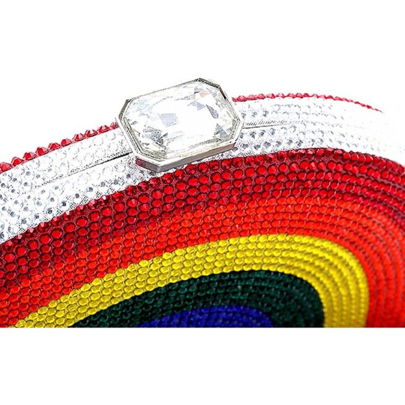 Women Rainbow Crystal Rhinestone Evening Bag Clutch Shoulder Handbag for Prom We - Picture 6 of 6